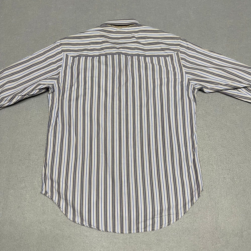 Robert Graham Shirt Mens Large Gray Striped Metallic Gold Embroidery Button Down - Picture 6 of 11